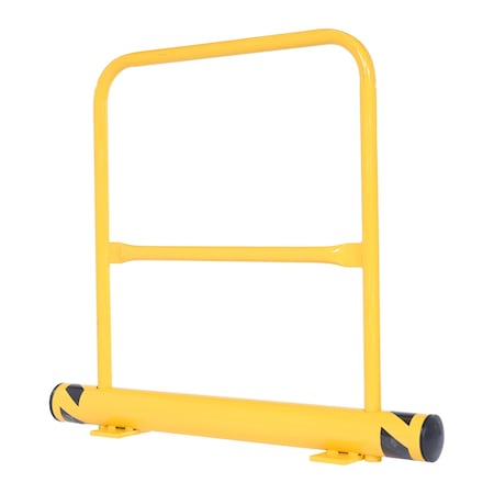 Vestil Steel Floor Stop Bollard 48 In. Length with 42 In. Height With Handrail Yellow FSBOL-48-HR